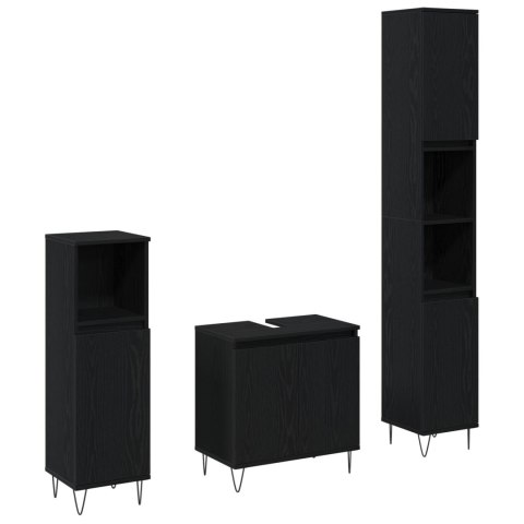 ZESTAW MEBLI ŁAZIENKOWYCH 3 CZĘŚCI CZARNY DĄB DREWNO INŻYNIERYJNE