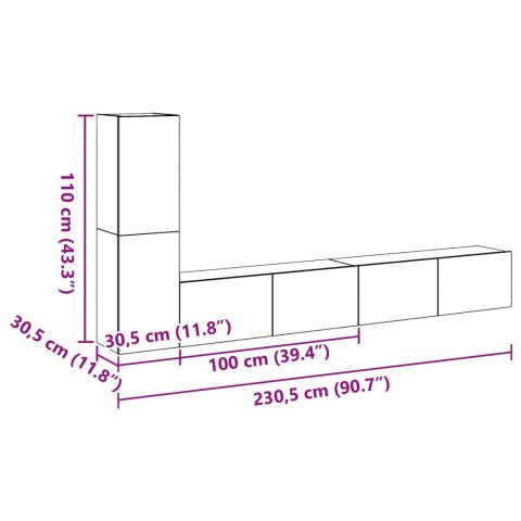 ZESTAW SZAFEK TELEWIZYJNYCH 3-CZĘŚCIOWY ŚCIENNY CZARNY DĄB