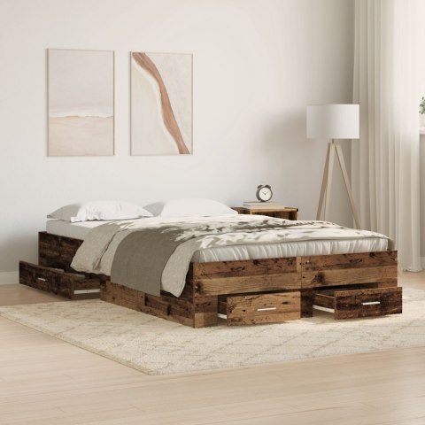 ŁÓŻKO Z SZUFLADAMI STARE DREWNO 120X190CM DREWNO INŻYNIERYJNE