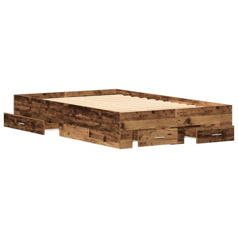 ŁÓŻKO Z SZUFLADAMI STARE DREWNO 120X190CM DREWNO INŻYNIERYJNE