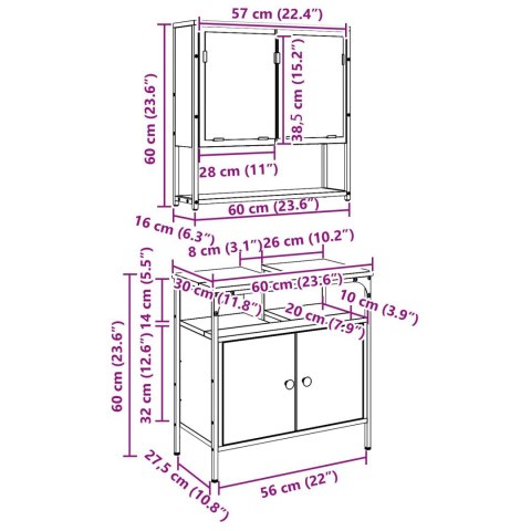 ZESTAW MEBLI ŁAZIENKOWYCH 2 CZĘŚCIOWY CZARNY DĄB