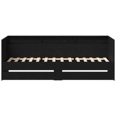 CZARNE ŁÓŻKO DZIENNE Z SZUFLADAMI DĄB CZARNY DREWNO INŻYNIERYJNE