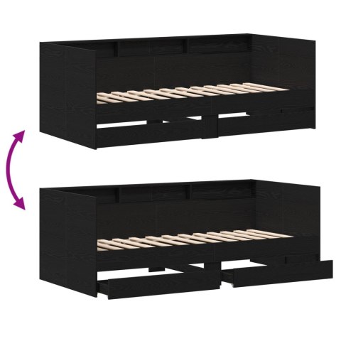 CZARNE ŁÓŻKO DZIENNE Z SZUFLADAMI DĄB CZARNY DREWNO INŻYNIERYJNE