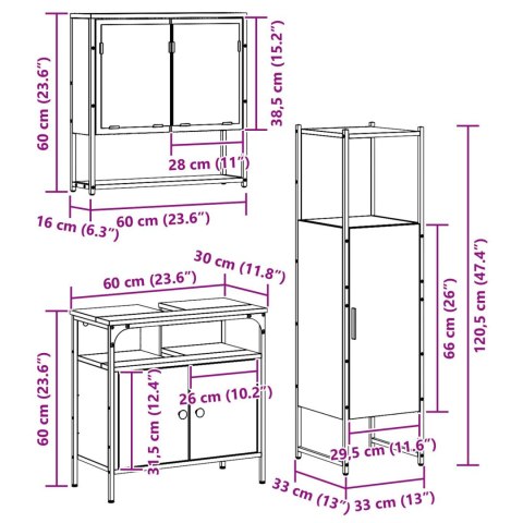 ZESTAW MEBLI ŁAZIENKOWYCH 3-CZĘŚCIOWY DĄB RZEMIEŚLNICZY