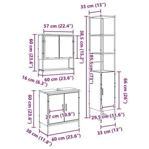 ZESTAW MEBLI ŁAZIENKOWYCH 3-CZĘŚCIOWY Z DĘBOWEGO