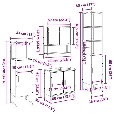 ZESTAW MEBLI ŁAZIENKOWYCH 4 ELEMENTY STARE DREWNO