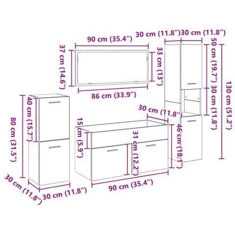 ZESTAW MEBLI ŁAZIENKOWYCH 4 CZĘŚCIOWY DĄB CZARNY