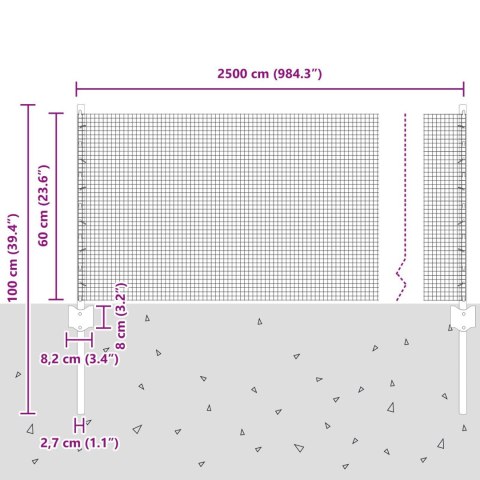 SIATKA SPAWANA Z 11 SŁUPKAMI U SREBRNA 0.6X25M STAL