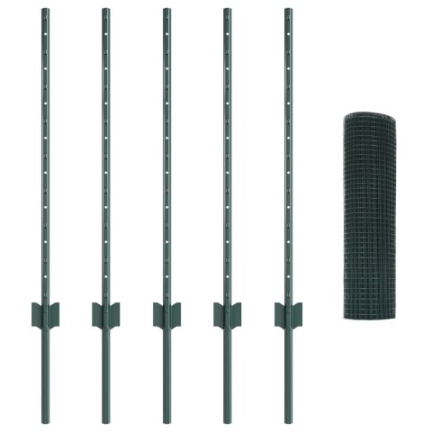 ZIELONA SPAWANA SIATKA Z 5 SŁUPKAMI 0.8X10M ZE STALI