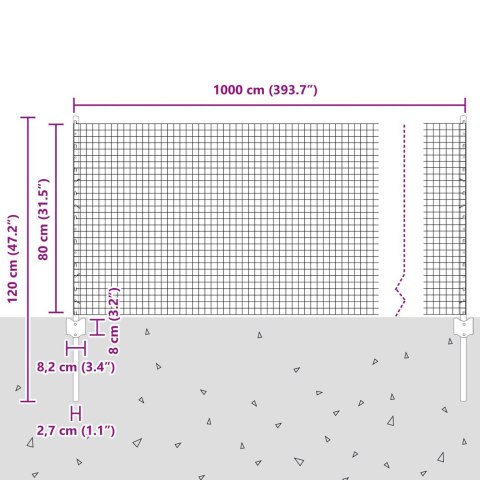 ZIELONA SPAWANA SIATKA Z 5 SŁUPKAMI 0.8X10M ZE STALI