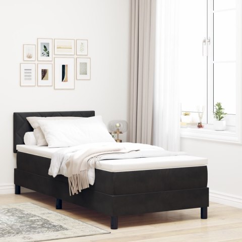 ŁÓŻKO TYPU BOX SPRING Z MATERACEM CZARNE POJEDYNCZE AKSAMITNE