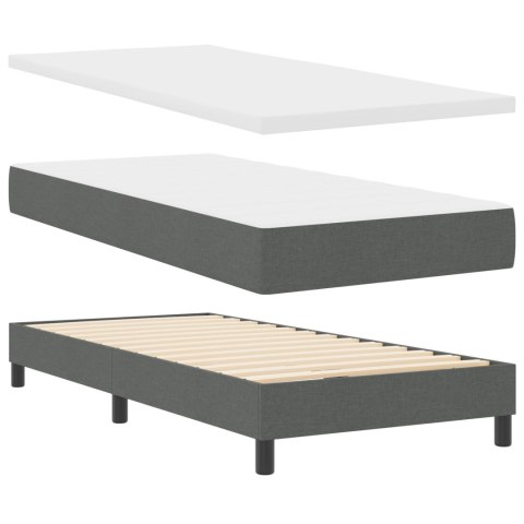 ŁÓŻKO Z POJEMNIKIEM Z MATERACEM CIEMNOSZARY 90X200CM TKANINA WEZGŁOWIE Z WZOREM LINII CIEMNOSZARE 90CM TKANINA