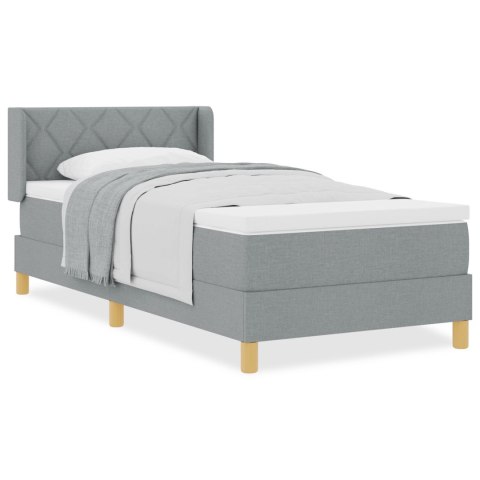 ŁÓŻKO NA STELAŻU Z MATERACEM JASNOSZARY 90X200CM MATERIAŁ WEZGŁOWIE Z DESIGNEM ROMBÓW JASNOSZARY 90CM MATERIAŁ