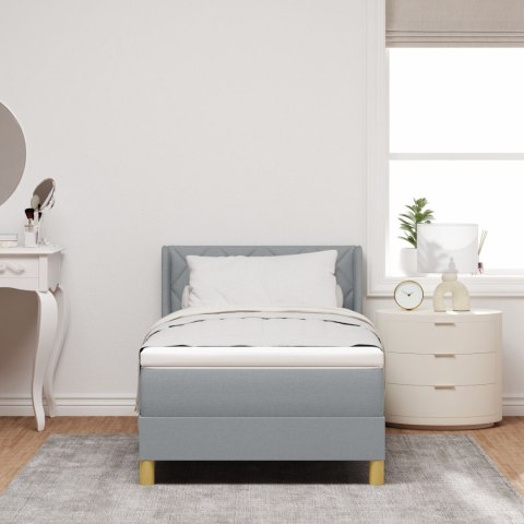 ŁÓŻKO NA STELAŻU Z MATERACEM JASNOSZARY 90X200CM MATERIAŁ WEZGŁOWIE Z DESIGNEM ROMBÓW JASNOSZARY 90CM MATERIAŁ