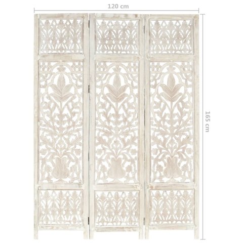 PARAWAN POKOJOWY 3-PANELOWY RZEŹBIONY BIAŁY 120X165CM DREWNO MANGO