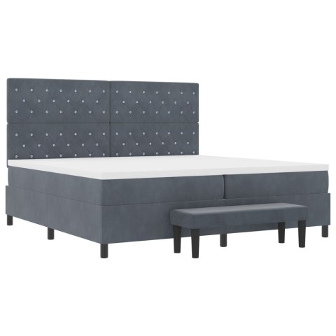 BOX SPRING BED Z MATERACEM I ŁAWKĄ CIEMNOSZARY 200X200CM AKSAMIT