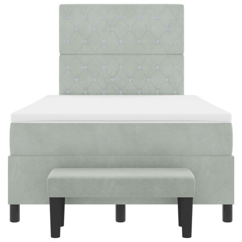 ŁÓŻKO BOX SPRING Z MATERACEM I ŁAWKĄ JASNOSZARE 120X200CM WELUR