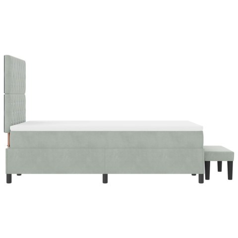 ŁÓŻKO BOX SPRING Z MATERACEM I ŁAWKĄ JASNOSZARE 120X200CM WELUR