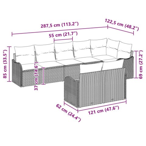 8-CZĘŚCIOWY ZESTAW SOFY OGRODOWEJ Z PODUSZKAMI SZARO-POLIRATTANOWEJ 2-OSOBOWA SOFA OGRODOWA Z PODUSZKAMI SZARO-PO