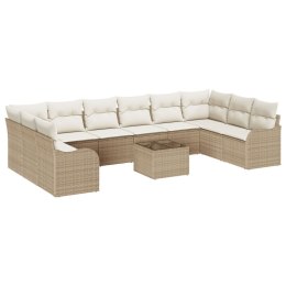 11-ELEMENTOWY ZESTAW SOF OGRODOWYCH Z PODUSZKAMI BRĄZOWY POLYRATTAN SOFA OGRODOWA DLA 2 OSÓB Z PODUSZKAMI BEŻOWY