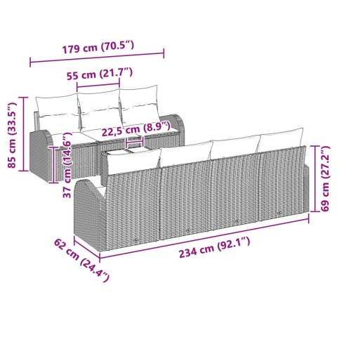 8 CZĘŚCIOWY ZESTAW SOF OGRODOWYCH Z PODUSZKAMI CZARNY POLIRATTAN