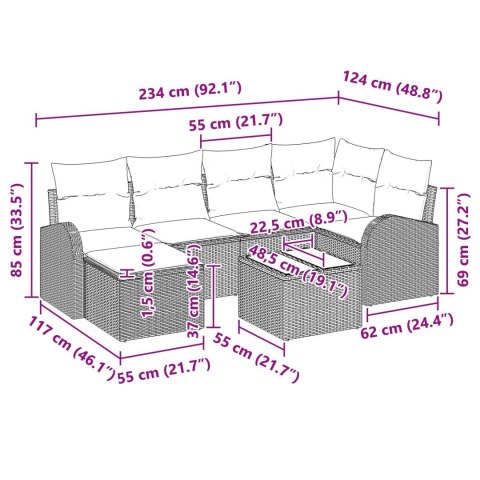 6-CZĘŚCIOWY ZESTAW SOFY OGRODOWEJ Z PODUSZKAMI W BRĄZOWYM POLIRATTANIE