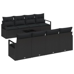 9-CZĘŚCIOWY ZESTAW SOF OGRODOWYCH Z PODUSZKAMI CZARNY POLIRATTAN SOFA OGRODOWA 2-OSOBOWA Z PODUSZKAMI CZARNY POLI