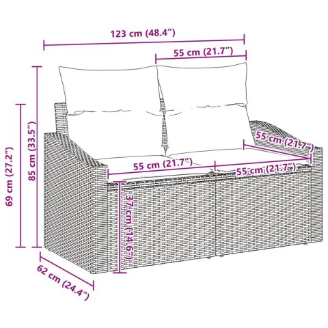 ZESTAW 5-CZĘŚCIOWY SOFY OGRODOWEJ Z PODUSZKAMI CZARNY POLY RATTAN