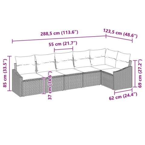 ZESTAW 6-CZĘŚCIOWY SOF OGRODOWYCH Z PODUSZKAMI CZARNY RATTAN