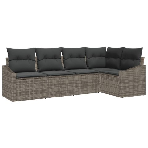 ZESTAW SOF OGRODOWYCH 5 SZTUK Z PODUSZKAMI SZARE POLI RATTAN