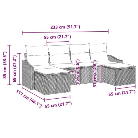 ZESTAW SOFY OGRODOWEJ 6-CZĘŚCIOWY Z PODUSZKAMI CZARNY POLI RATTAN