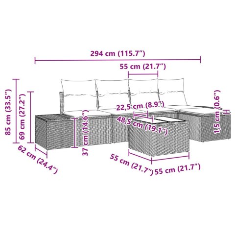 6-CZĘŚCIOWY ZESTAW SOFY OGRODOWEJ Z PODUSZKAMI BEŻOWY POLIRATTAN