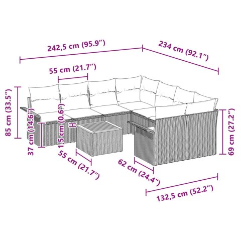 ZESTAW SOFY OGRODOWEJ 9 ELEMENTÓW Z PODUSZKAMI BEŻOWY POLIRATTAN