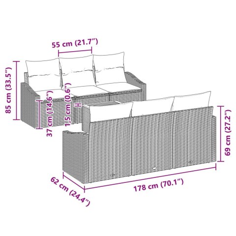7-CZĘŚCIOWY ZESTAW OGRODOWYCH SOF Z PODUSZKAMI SZARY POLIRATTAN AKACJA