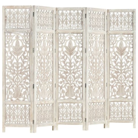 PARAWAN POKOJOWY 5-PANELOWY RZEŹBIONY BIAŁY 200X165CM DREWNO MANGO