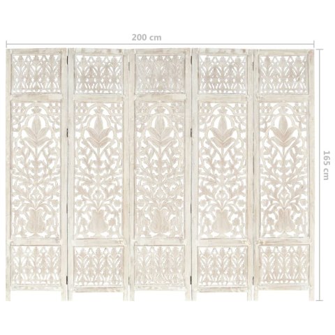 PARAWAN POKOJOWY 5-PANELOWY RZEŹBIONY BIAŁY 200X165CM DREWNO MANGO