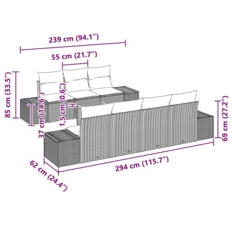 8-CZĘŚCIOWY ZESTAW SOF OGRODOWYCH Z PODUSZKAMI CZARNY POLI RATTAN ACACIA