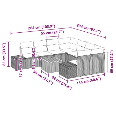 WIRUJĄCY ZESTAW MEBLI OGRODOWYCH 9-CZĘŚCIOWY Z PODUCHAMI SZARY POLI RATTAN AKACJA