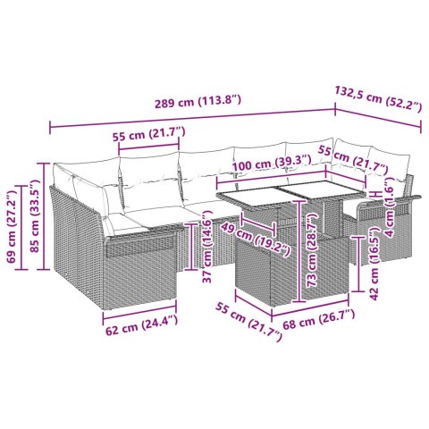 8-CZĘŚCIOWY ZESTAW SOF OGRODOWYCH Z PODUSZKAMI SZARY RATTAN POLI