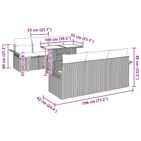 VidaXL Zestaw 7 sof ogrodowych z poduszkami Czarny Polirattan