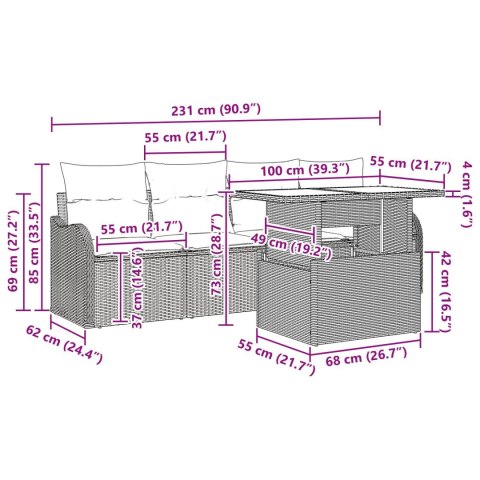 5-CZĘŚCIOWY ZESTAW SOF OGRODOWYCH Z PODUSZKAMI SZAREGO POLIRATTANU SOFA OGRODOWA NA 2 OSOBY Z PODUSZKAMI SZAREGO POLIRATTANU