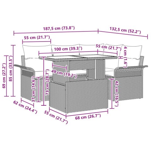 5-CZĘŚCIOWY ZESTAW SOF OGRODOWYCH Z PODUSZKAMI BRĄZOWY POLI RATTAN