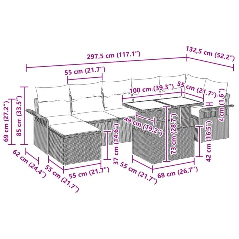 8-CZĘŚCIOWY ZESTAW SOF OGRODOWYCH Z PODUSZKAMI BEŻOWY RATTAN