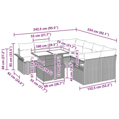 ZESTAW 9-CZĘŚCIOWY SOFY OGRODOWEJ Z PODUSZKAMI BRĄZOWY POLIRATTAN