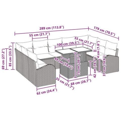 10-CZĘŚCIOWY ZESTAW KANAP OGRODOWYCH Z PODUSZKAMI CZARNY POLIRATTAN