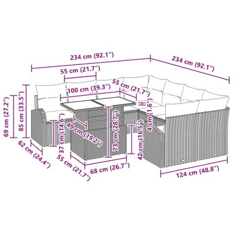 9-ELEMENTOWY ZESTAW SOF OGRODOWYCH Z PODUSZKAMI SZARY POLIRATTAN