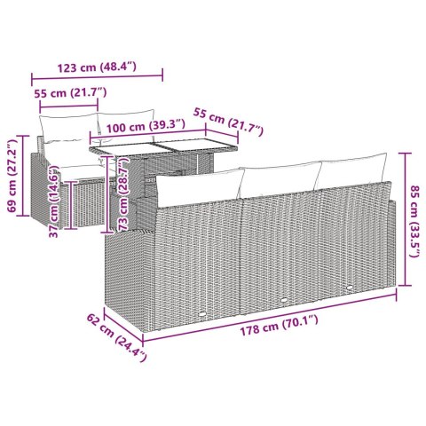6-CZĘŚCIOWY ZESTAW SOF OGRODOWYCH Z PODUSZKAMI CZARNY POLIRATTAN