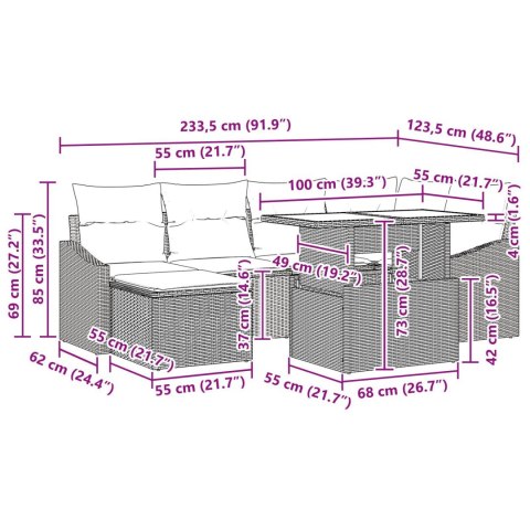 7-CZĘŚCIOWY ZESTAW SOF OGRODOWYCH Z PODUSZKAMI CZARNY POLIRATTAN