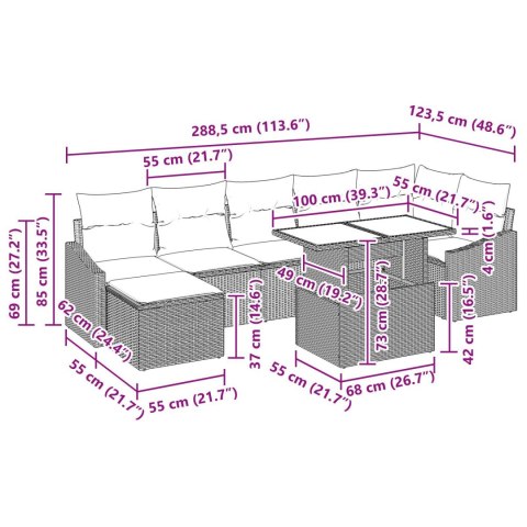 8-CZĘŚCIOWY ZESTAW SOF OGRODOWYCH Z PODUSZKAMI CZARNY POLIRATTAN