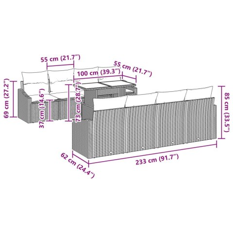 9-CZĘŚCIOWY ZESTAW SOF OGRODOWYCH Z PODUSZKAMI CZARNY POLIRATTAN
